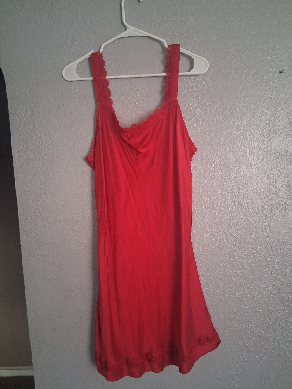 Olga Vintage Red 100% Silk Lace Nightgown Short Sexy L